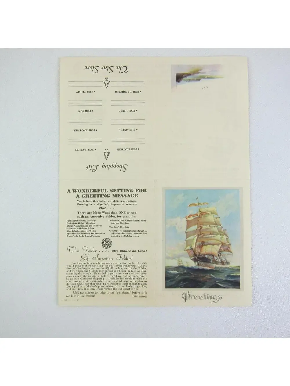 Goes Lithography Co. Chicago Holiday Advertising Sample Sail Ship Vintage 1930s